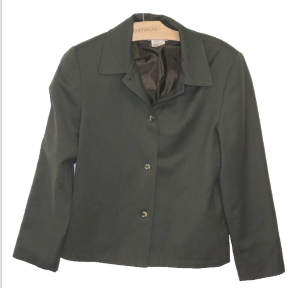 Harve Benard Sport Women's Sz 10 Army Green Wool Button Blazer Jacket